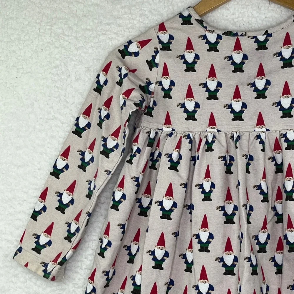 Hanna Andersson Kids Gnome Print Long Sleeve Ruffle Hem Dress Tan Size 110 US 5